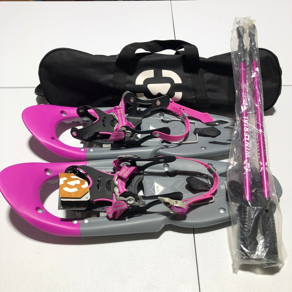 Winterial Snowshoe Set with Poles‎ and Carry Bag Pink Gray New